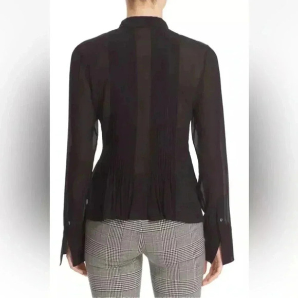 Theory 'Dionelle' Pintuck Pleat Textured Chiffon Black Sheer Blouse 100% Silk S - Picture 2 of 13